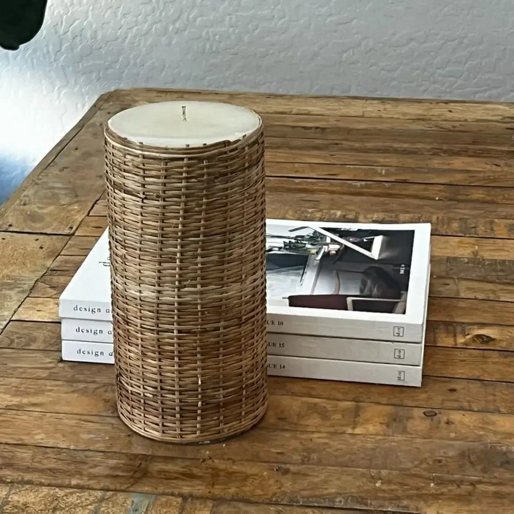 West Elm Woven Pillar Candle 8.5